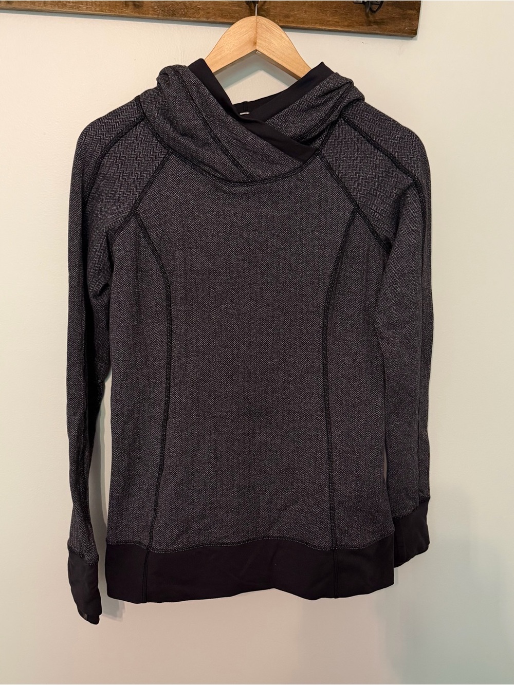 Lululemon Think Fast Pullover Hoodie Heathered Herringbone Black Gray